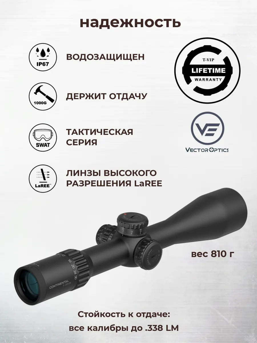 Прицел оптический Vector Optics Continental 5-30x56 Tactical FFP — изображение 3