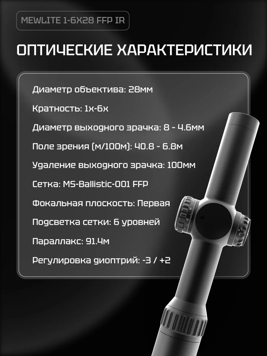 Оптический прицел Mewlite 1-6x28 FFP, 34 мм, IR — изображение 6